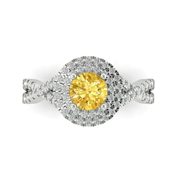 1.3125 ct Round Cut Simulated Yellow Diamond Halo Engagement Ring for Women in 14K White Gold