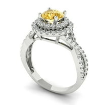 1.3125 ct Round Cut Simulated Yellow Diamond Halo Engagement Ring for Women in 18K White Gold