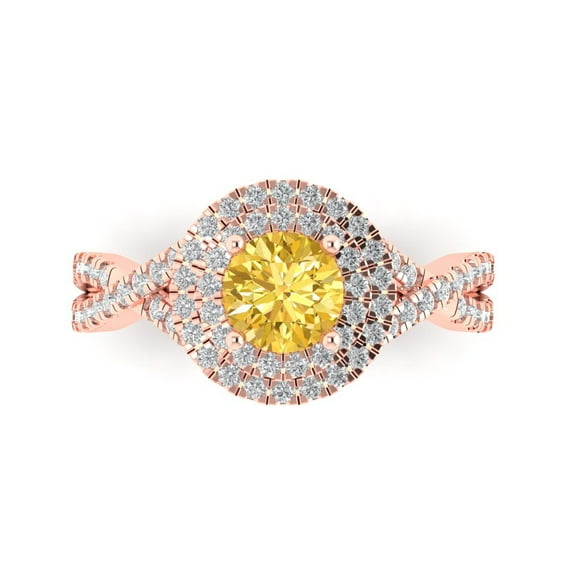 1.3125 ct Round Cut Simulated Yellow Diamond Solitaire with Accents Engagement Ring for Women in 18K Rose Gold