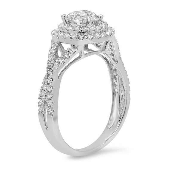 1.3125 ct Round Cut White Sapphire Halo Engagement Ring for Women in 18K White Gold