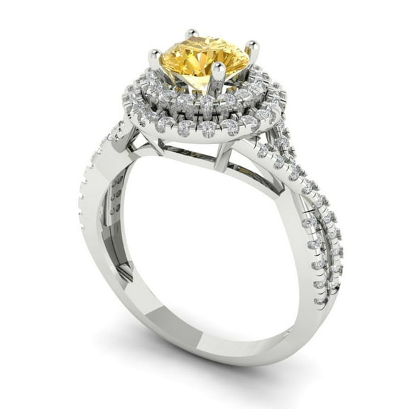 1.3125 ct Round Cut Yellow Moissanite Halo Engagement Ring for Women in 18K White Gold