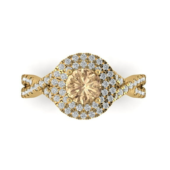 1.3125 ct Round Cut Yellow Moissanite Halo Engagement Ring for Women in 18K Yellow Gold