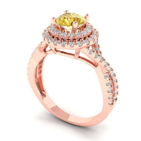 1.3125 ct Round Cut Yellow Moissanite Solitaire with Accents Engagement Ring for Women in 14K Rose Gold