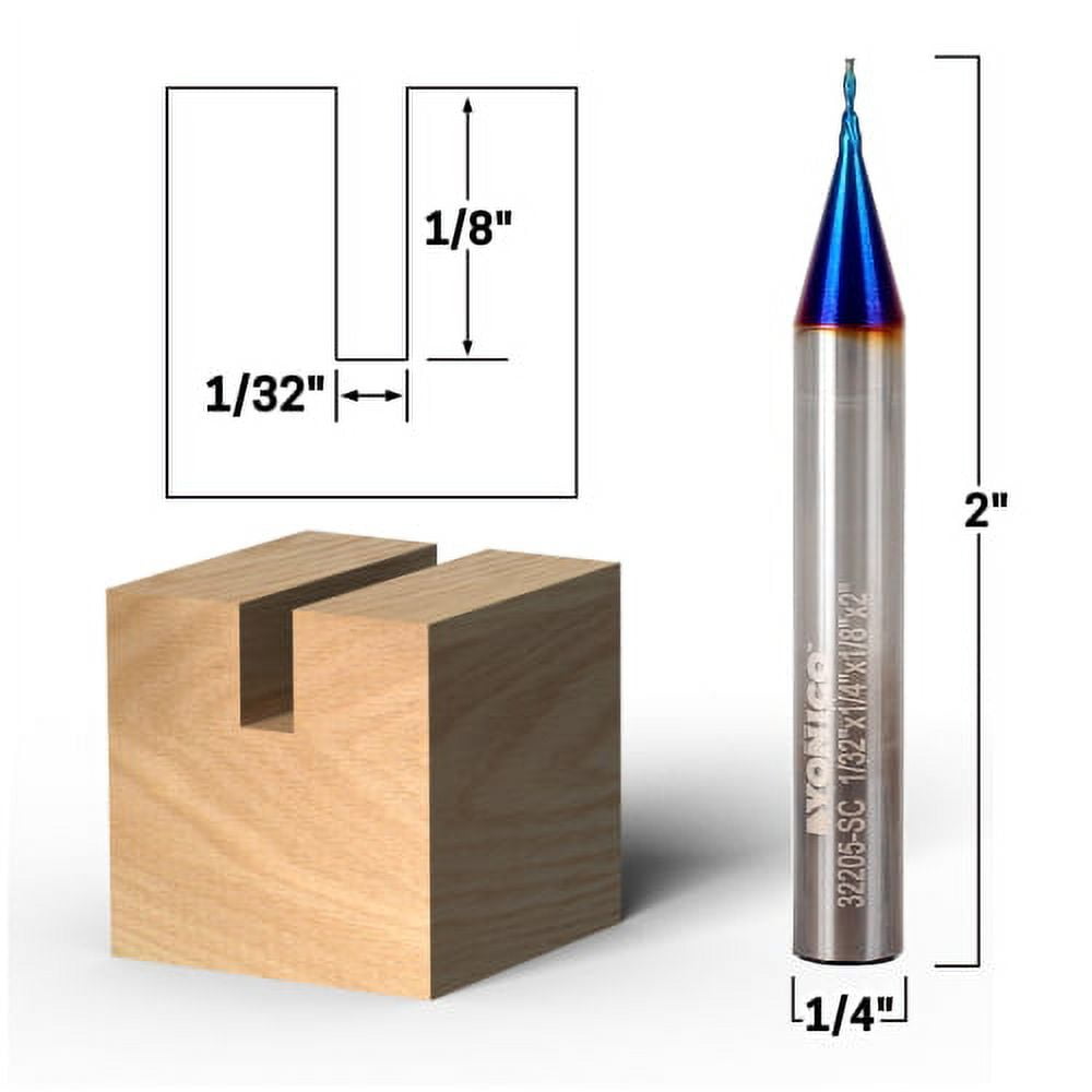 1/32" 2 Flute Downcut Spiral End Mill CNC Router Bit - 1/4" Shank - Yonico 32205-SC