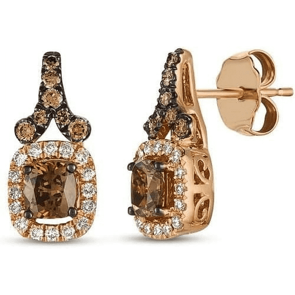 1.32 Ct Cushion Cut Natural Brown Diamond Drop & Dangle Push Back Earring's in 14K Rose Gold Finish