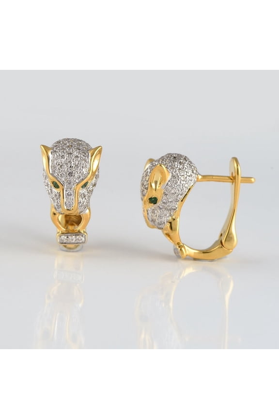 1.32 Cts Certified Diamond 14k Yellow Gold Panther head Stud Earring