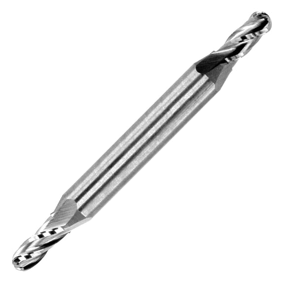 1/32" Diameter 4 Flute Double End Ball Stub 30 Carbide End Mill , 1/16"Length of Cut, 1/8" Shank, 1-1/2" OAL