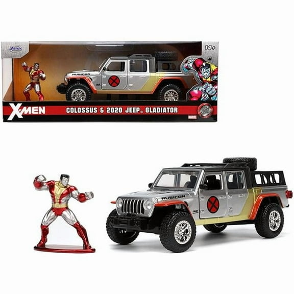 1-32 Diecast Hollywood Rides Colossus Figurine X-Men Marvel 2020 Jeep Gladiator Pickup Truck Model Car, Silver