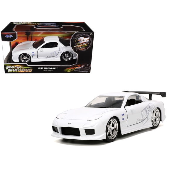 1/32 Diecast Model Car 1993 Mazda RX-7 "HKS" White "The Fast and the Furious" (2001) Movie "25 Years of Fast & Furious" Series by Jada