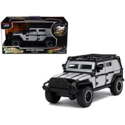 1/32 Diecast Model Car Tej's Jeep Wrangler Custom Silver Metallic with Black Top and Roof Rack "Furious 7" 2015 Movie "25 Years of Fast & Furious" Series by Jada