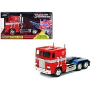 1/32 Diecast Model G1 Autobot Optimus Prime Truck Red with Robot on Chassis from "Transformers" TV Series "Hollywood Rides" Series by Jada