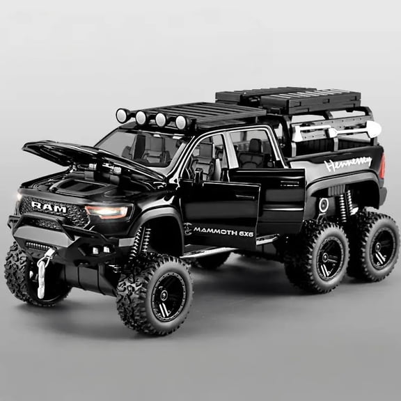  1:32 Dodge Tyrannosaurus Rex RAM 1500 TRX 6*6 Warlord Alloy Miniature Car Diecast Metal Scale Model Sound & Light Kid Toy Car