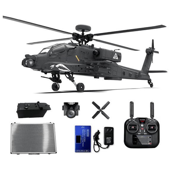 1/32 F11-S AH64 Apacche RC Helicopter, 2.4G 6CH RC Dual-axis Co-Drive Flybarless 6G/3D Stunt Airplane Model with GPS and Camera (RTF Version)