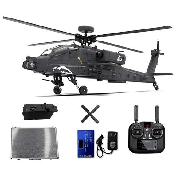 1/32 F11-S AH64 Apacche RC Helicopter, 2.4G 6CH RC Dual-axis Co-Drive Flybarless 6G/3D Stunt Airplane Model with GPS and Camera (RTF Version)