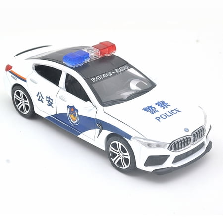 1:32 For BMW M8 Police Car Model Simulation Alloy Pull Back Sound And Light Boy Metal Car 110 Toy Car Collection Gift
