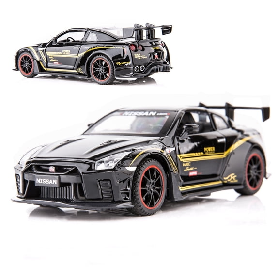 1:32 GTR R35 R34 Alloy Models Toys Diecast Miniature Cars 4 Doors Opened Sound Light Pull Back Vehices Adult Collecting Hobbies
