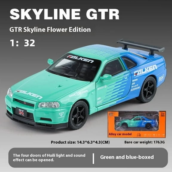 1:32 GTR Skyline R32 Paint Simulation Alloy Car Model Children's Toy Collection Ornaments Boy Gifts