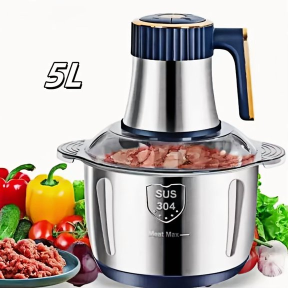 1.32 Gallon Large Capacity Stainless Steel Electric Food Chopper Processor, 40000 RPM Motor with Bi-Level Blades, Heavy Duty Vegetable Meat Dough Grinder, Multipurpose Cutter for Onion Garlic Fruit N