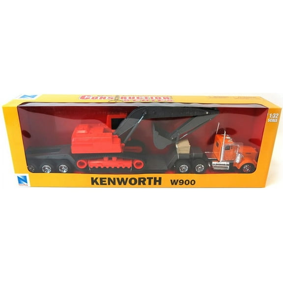 1/32 Kenworth W900 w/Lowboy Trailer & Challenger Excavator (Die Cast)