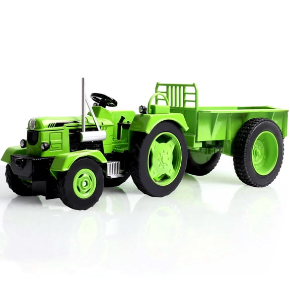 1:32 Metal Farm Tractor Model with Trailer Realistic Die-Cast Farm Vehicle Collectible Display for Hobbyists and Model Enthusiasts (Green)