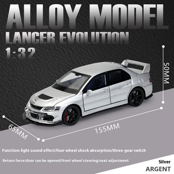 1:32 Mitsubishi Lancer Evolution Ninth Generation Super Racing Metal Alloy Diecast Car Model Sound & Light Right Rudder Gift