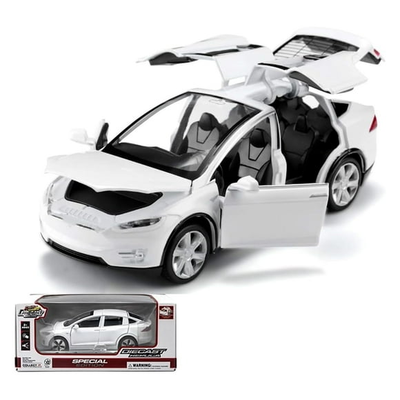 1:32 Model X Alloy Diecast Pull Back Toy Car with Open Doors, Lights and Music, Mini Tesla Vehicles Toys