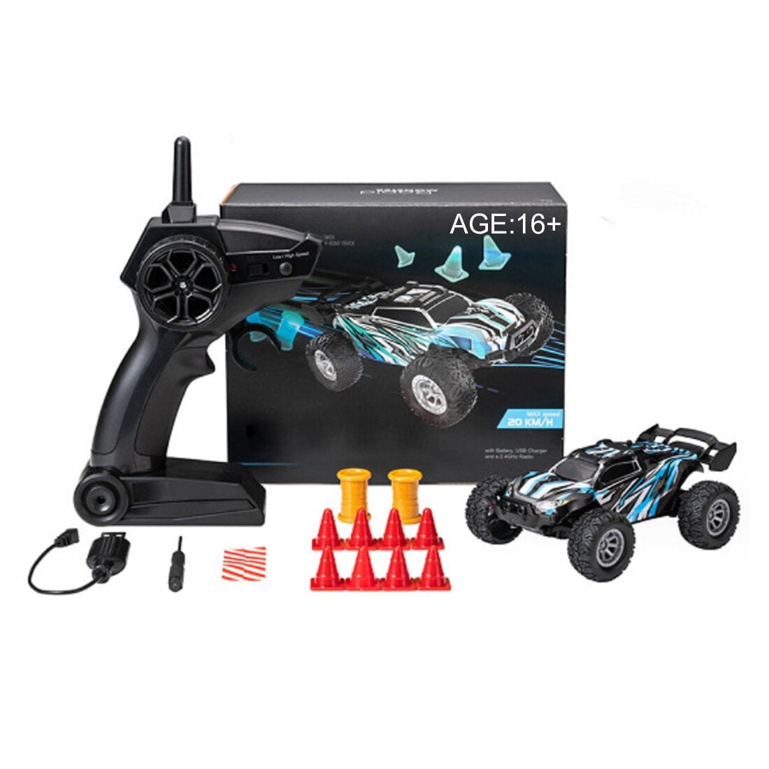 1/32 Scale 4WD RC Off-Road Car, 2.4GHz Mini Electric Drift Vehicle with Full Proportional Control, RC Truck High Speed Crawler for Adults,RTR-Blue