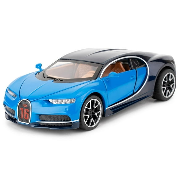 1/32 Scale Alloy Bugatti Chiron Model Car With Pull Back Function, Sound and Bright Lights - Toy for 3-8 Years Old (Blue)