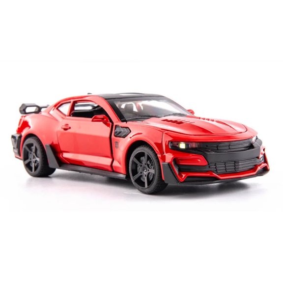 1/32 Scale Camaro Alloy Diecast Vehicle Model, Pull Back Replica with Openable Doors, Sound & Light Function for Display & Collection
