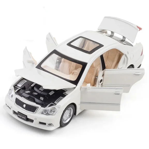 1/32 Scale Crown Toy Car Model Alloy Diecast Pull Back Sound and Light Doors Opened Simulation Toys Vehicle Models Birthday Gift