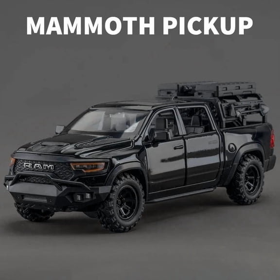 1:32 Scale Dodge RAM 1000 TRX Mammoth Pickup Diecast Model Car, Alloy Toy Truck with Sound & Light Pull‑Back Function, Collectible Replica Ornament for Desktop Display Hobby Home Decoration Accessory