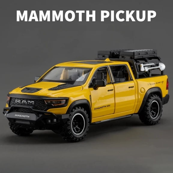 1:32 Scale Dodge RAM 1000 TRX Mammoth Pickup Diecast Model Car, Alloy Toy Truck with Sound & Light Pull‑Back Function, Collectible Replica Ornament for Desktop Display Hobby Home Decoration Accessory