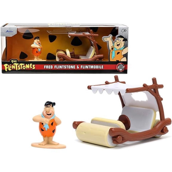 1-32 Scale Flintmobile with Fred Flintstone Diecast Figurine The Flintstones Hollywood Rides Series Diecast Model Car