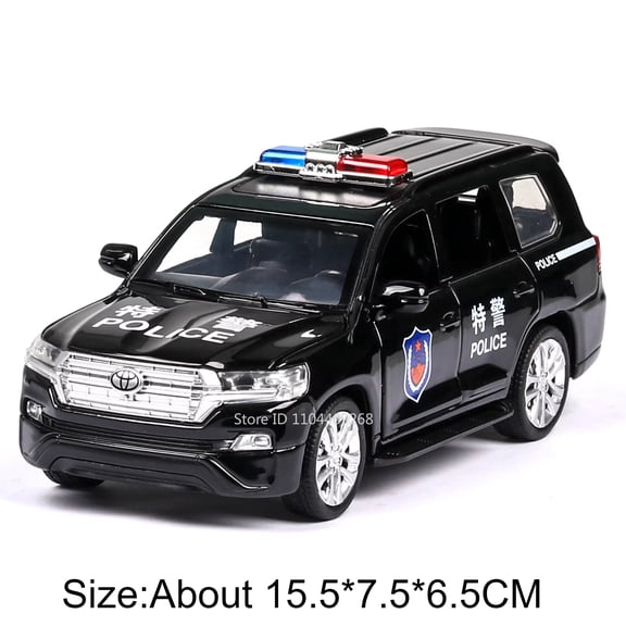 1:32 Scale Land Cruiser Prado Toy Police Car Model Metal Diecast Simulation Vehicles Pull Back Toys Collection Birthday Gifts