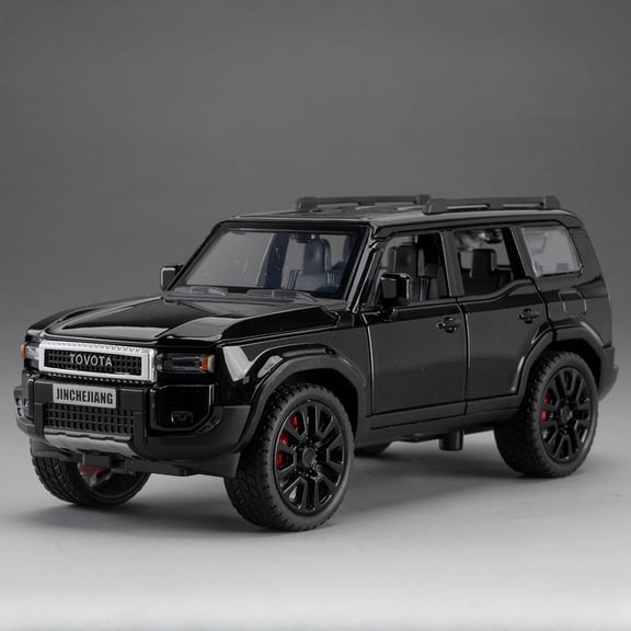 1/32 Scale Prado Off-Road SUV Diecast Model, Black Replica with Openable Doors and Lights
