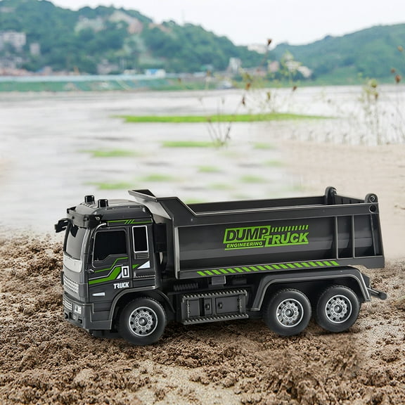 ​1:32 Scale RC Construction Truck - 4-Way Flashing Lights, Realistic Detail - Engineering Vehicle for Ages 3+ (Batteries Not Included)​​ Black