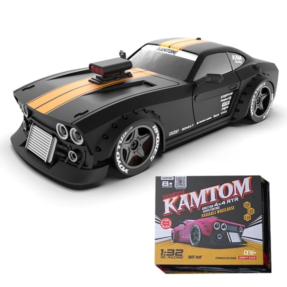 1/32 Scale RC Drift Car, 20KM/H 4WD High Speed Remote Control Vehicle with LED Headlights & Adjustable Wheelbase, Indoor/Outdoor to Play, Gift for Adults & Hobbyists (RTR/Black)