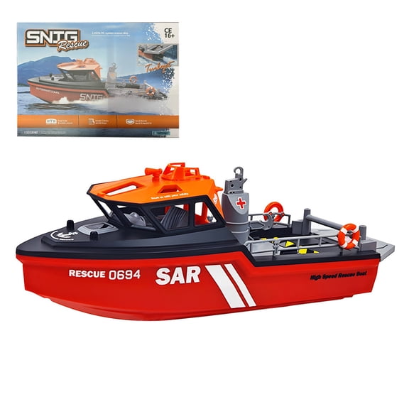 1/32 Scale RC Rescue Boat Model, High-Speed Water Rescue Vessel with Water Cooling & Capsize Reset, 2.4G Mini RC Boat for Adults, Black Red