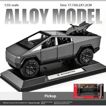 1/32 Tesla Cyber Truck Pickup Model Kit with Beach Motorcycle Sound and Light, Diecast Alloy Metal Mini Vehicle Model, Birthday Gifts for Boy Girl ages 6 and up