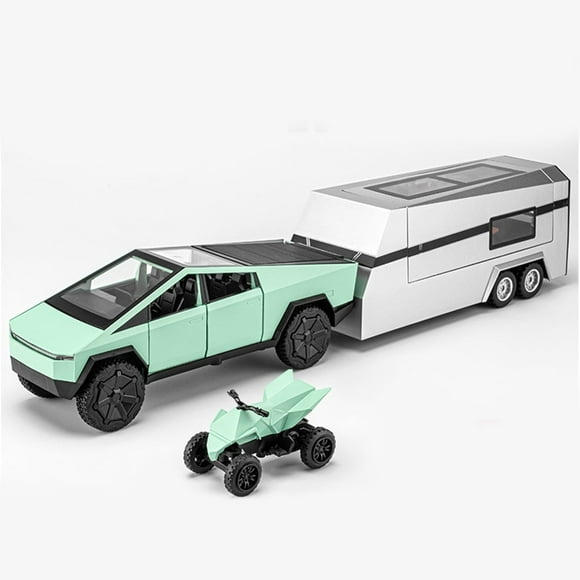 1:32 Tesla Pickup Truck Motorhome Toy Cars, Diecast Pull Back Model Cars, Collection Vehicles, Kids Toy for Aged 3 and up, Gift Green