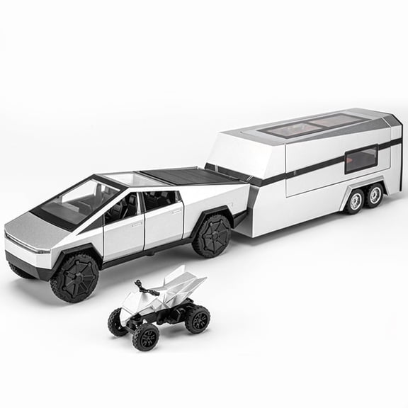 1:32 Cybertruck Pickup Truck Motorhome Toy Cars, Diecast Pull Back Model Cars, Collection Vehicles, Kids Toy for Aged 3 and up, Gift Silver