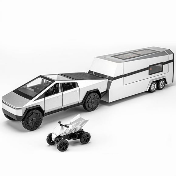1:32 Tesla Pickup Truck Motorhome Toy Cars, Diecast Pull Back Model Cars, Collection Vehicles, Kids Toy for Aged 3 and up, Gift Silver