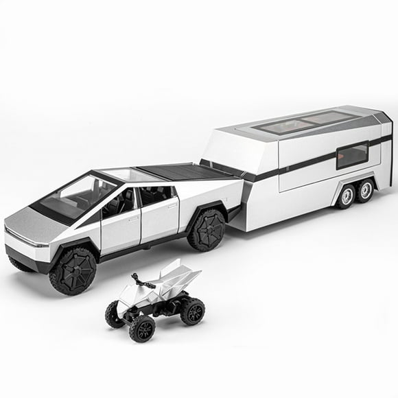 1:32 Tesla Pickup Truck Motorhome Toy Cars, Diecast Pull Back Model Cars, Collection Vehicles, Kids Toy for Aged 3 and up, Gift Silver
