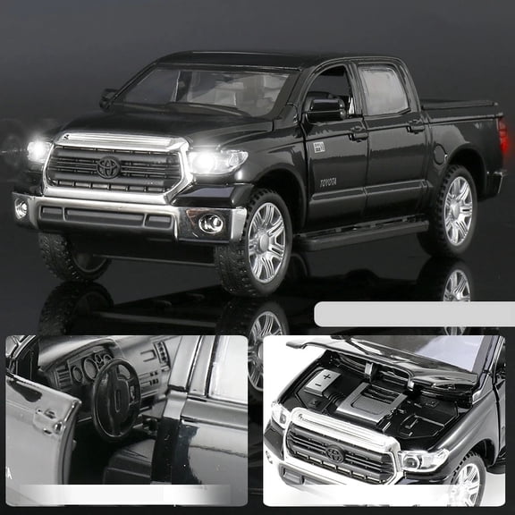 1/32 Tundra Pickup Truck Diecast Model, Pull Back Toy with Openable Doors, Sound & Light, Collectible Gift for Boys & Boyfriend