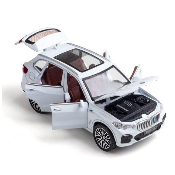 The 1:32 scale is suitable for BMW X5 alloy die-cast car models, equipped with openable doors, lights, sound and spring-back function. Boys' toy cars, children's birthday gift toy cars.