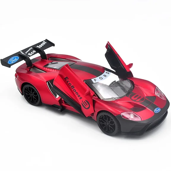 The 1:32 scale is suitable for Ford GT Le Mans alloy die-cast car models, equipped with opening doors, lights, sound and spring-back function. Boys' toy cars, children's birthday gift toy cars.