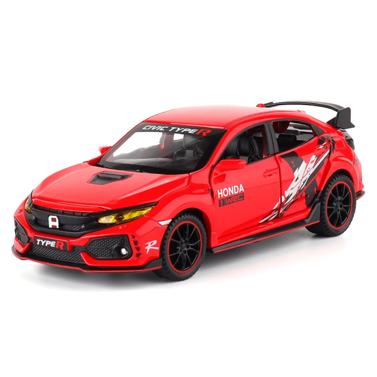 The 1:32 scale is suitable for Honda Civic alloy die-cast car models, equipped with openable doors, lights, sound and spring-back function. Boys' toy cars, children's birthday gift toy cars.