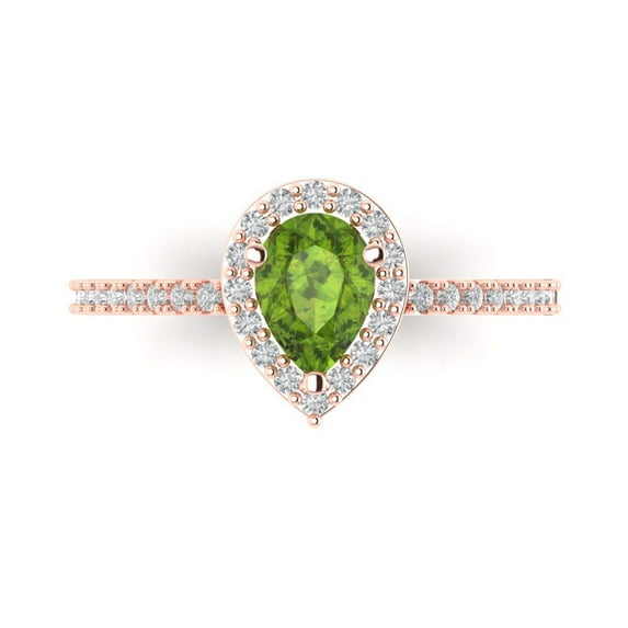 0.755 ct Pear Cut Natural Peridot Halo Engagement Ring for Women in 18K Rose Gold