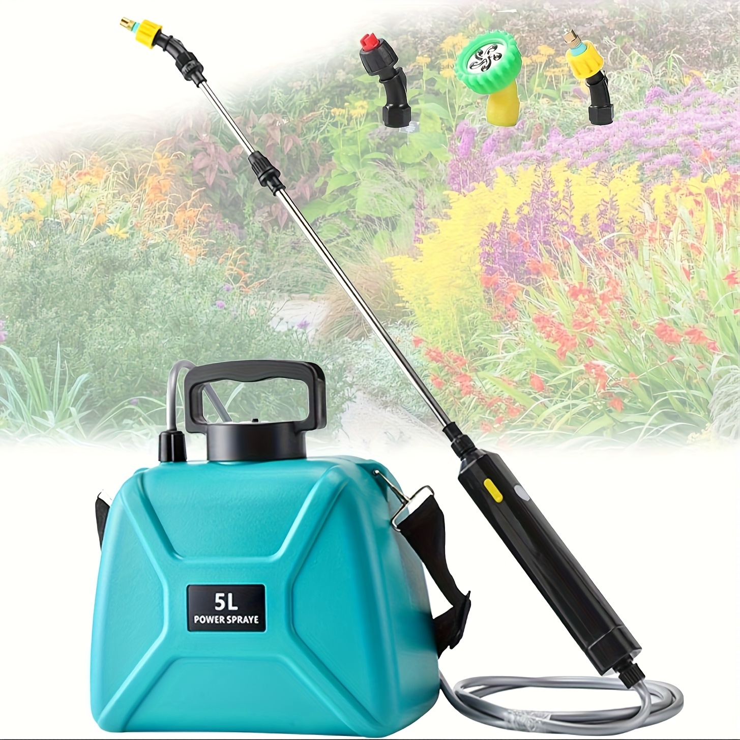1.32gal Electric Sprayer - Powerful with 3 Mist Nozzles, Retractable Wand & Adjustable Shoulder Strap, Ergonomic Portable Design for Lawn/Garden/Cleaning/Pest Control