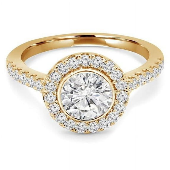 1.33 CTW Round Diamond Open Bridge Halo Engagement Ring in 14K Yellow Gold with Accents - Size 5.5
